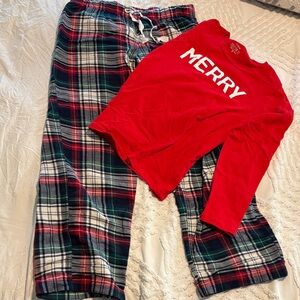 J. Crew Factory Red 'Merry' Top with Plaid Pajama Pants